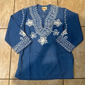 BOHO HIPPIE PEPE BLUE CHAMBRAY w/ EMBROIDERY DESIGN Size 36
